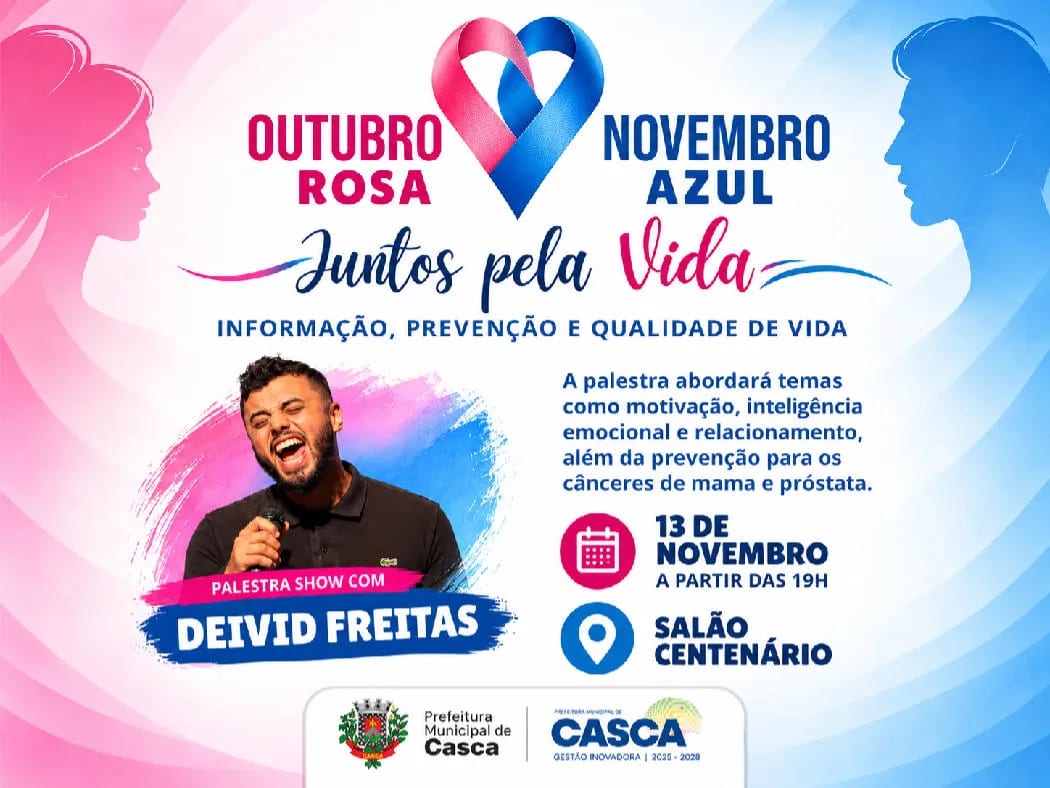 Casca terá palestra-show em alusão às campanhas Outubro Rosa e Novembro Azul