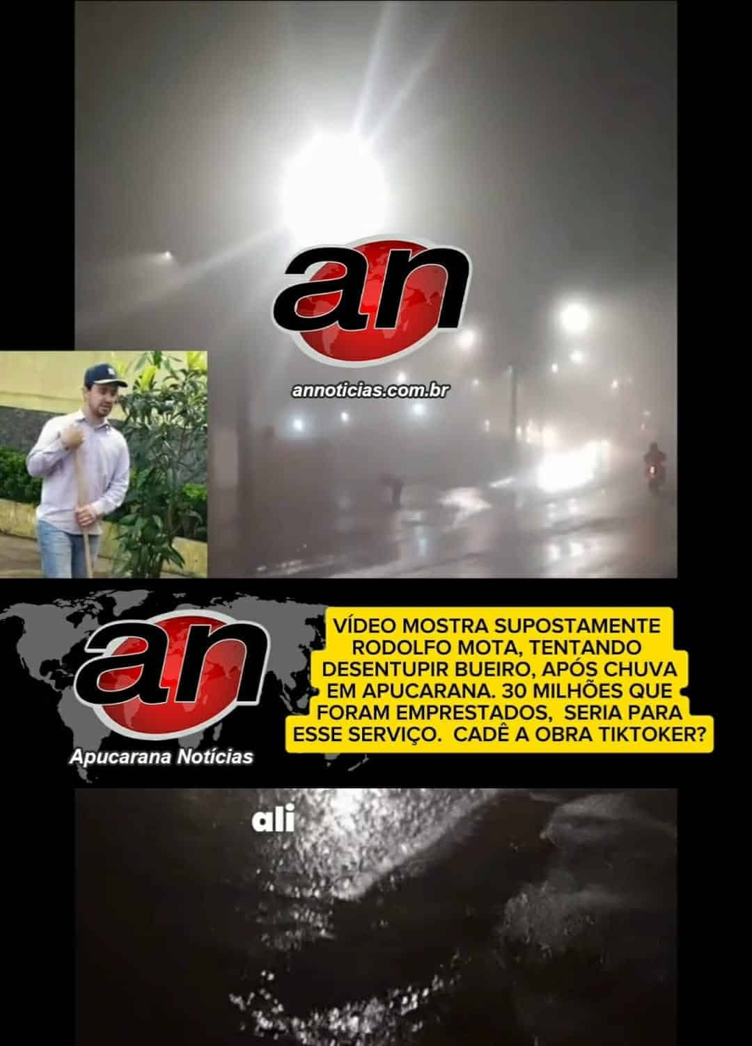 Vídeo mostra Rodolfo Mota tentando desentupir bueiro após chuva; R$30 milhões questionados