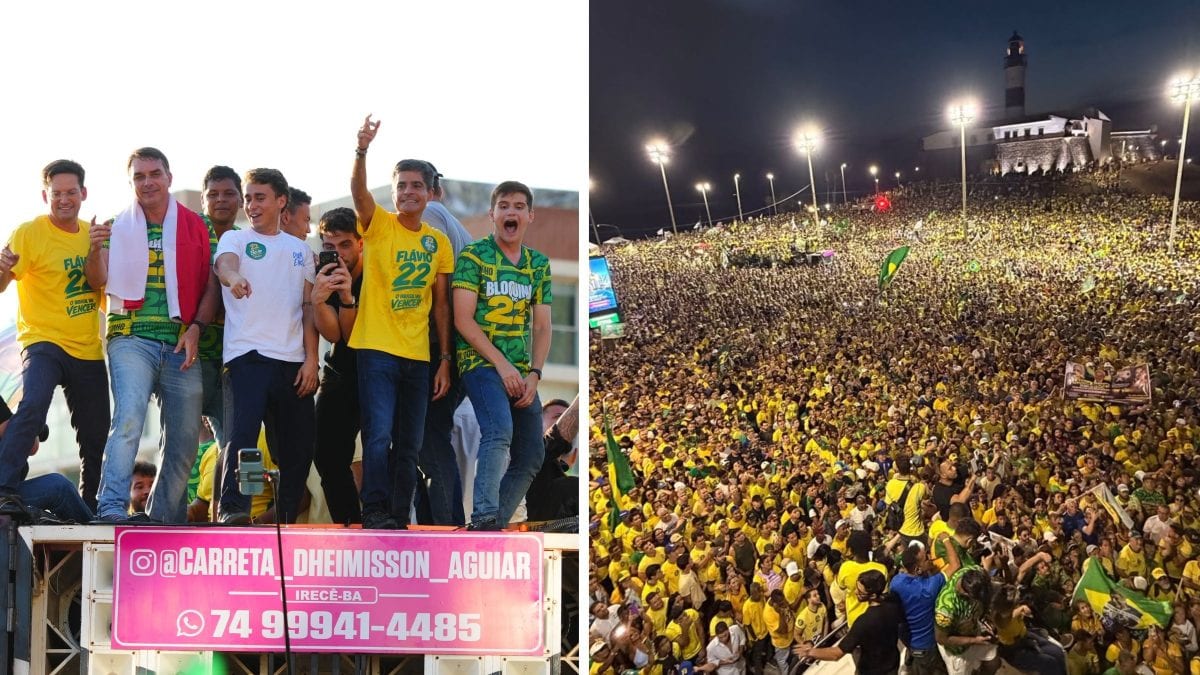 Flávio Bolsonaro reúne multidão na avenida Oceânica em Salvador