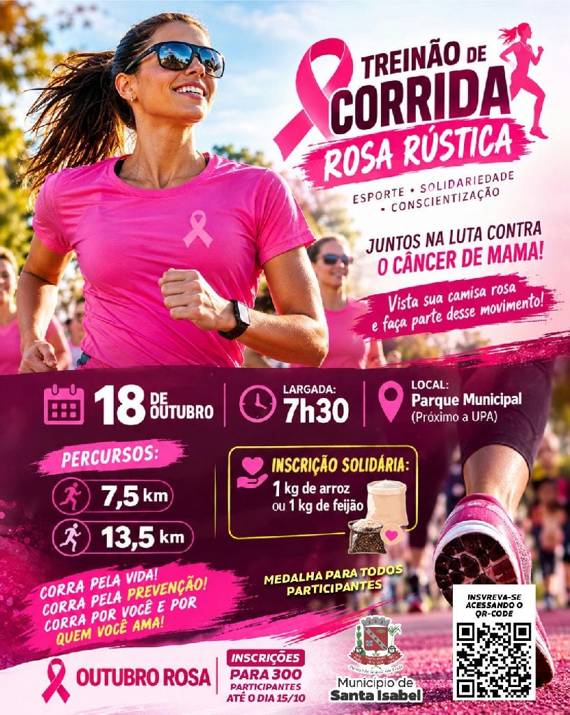 Santa Isabel promove treinão de corrida solidária em apoio à prevenção do câncer de mama