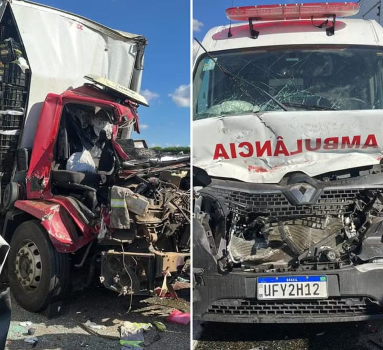Paciente e motorista de ambulância estão entre 3 feridos de grave acidente que deixou 1 morto na SP-340