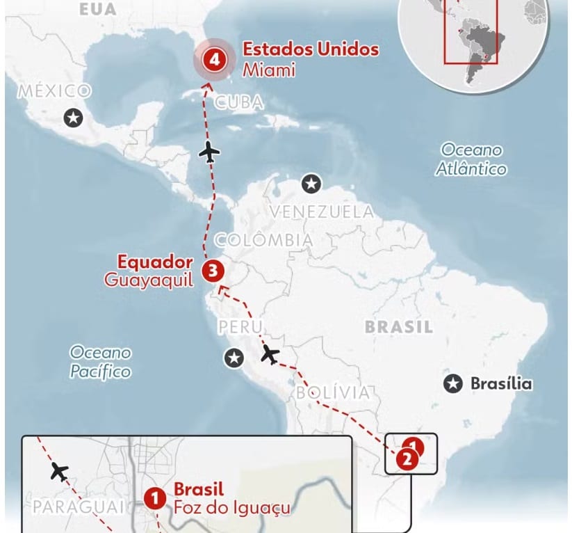 INFOGRÁFICO: veja como foi a rota de fuga de Flávio Bolsonaro para os Estados Unidos