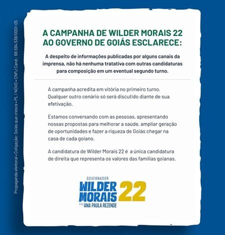 Wilder Morais nega acordo com Marconi Perillo para segundo turno
