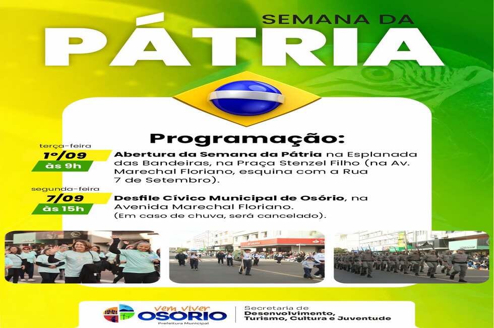 Semana da Pátria inicia nesta terça-feira em Osório com solenidade na Esplanada das Bandeiras