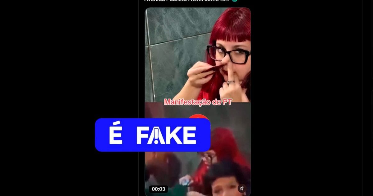 É #FAKE que vídeo de mulher com suposta substância ilícita seja de ato pró-Lula na Paulista