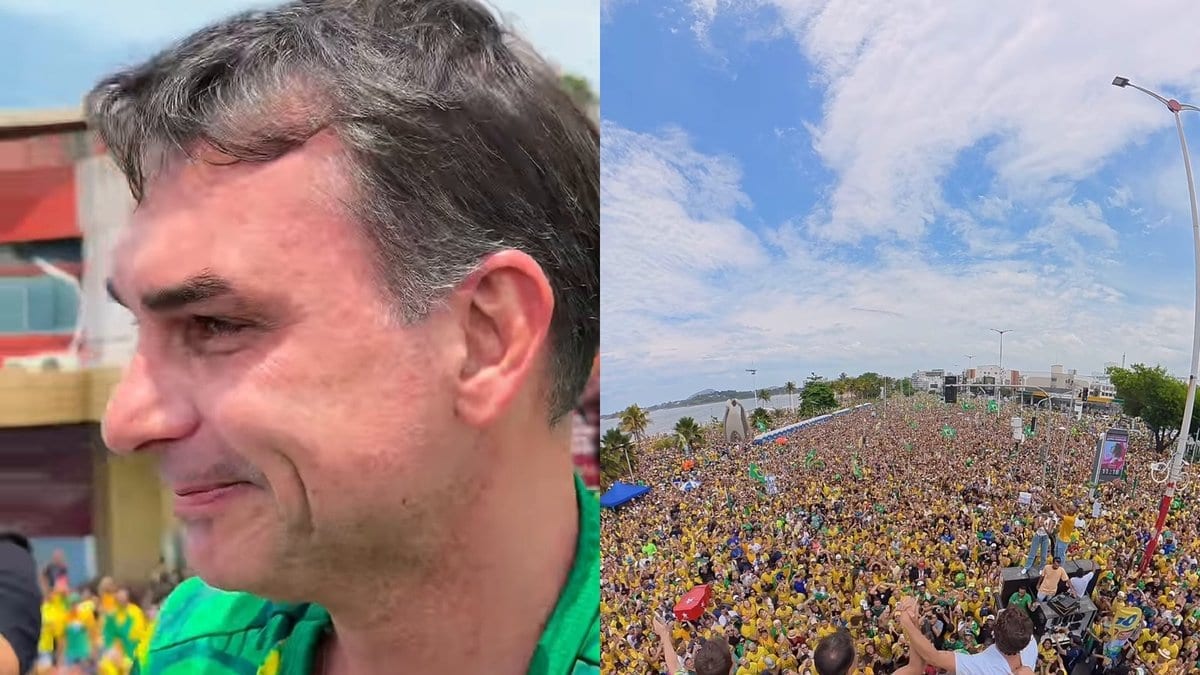 Flávio Bolsonaro se emociona e enxuga lágrimas sobre trio em Camburi