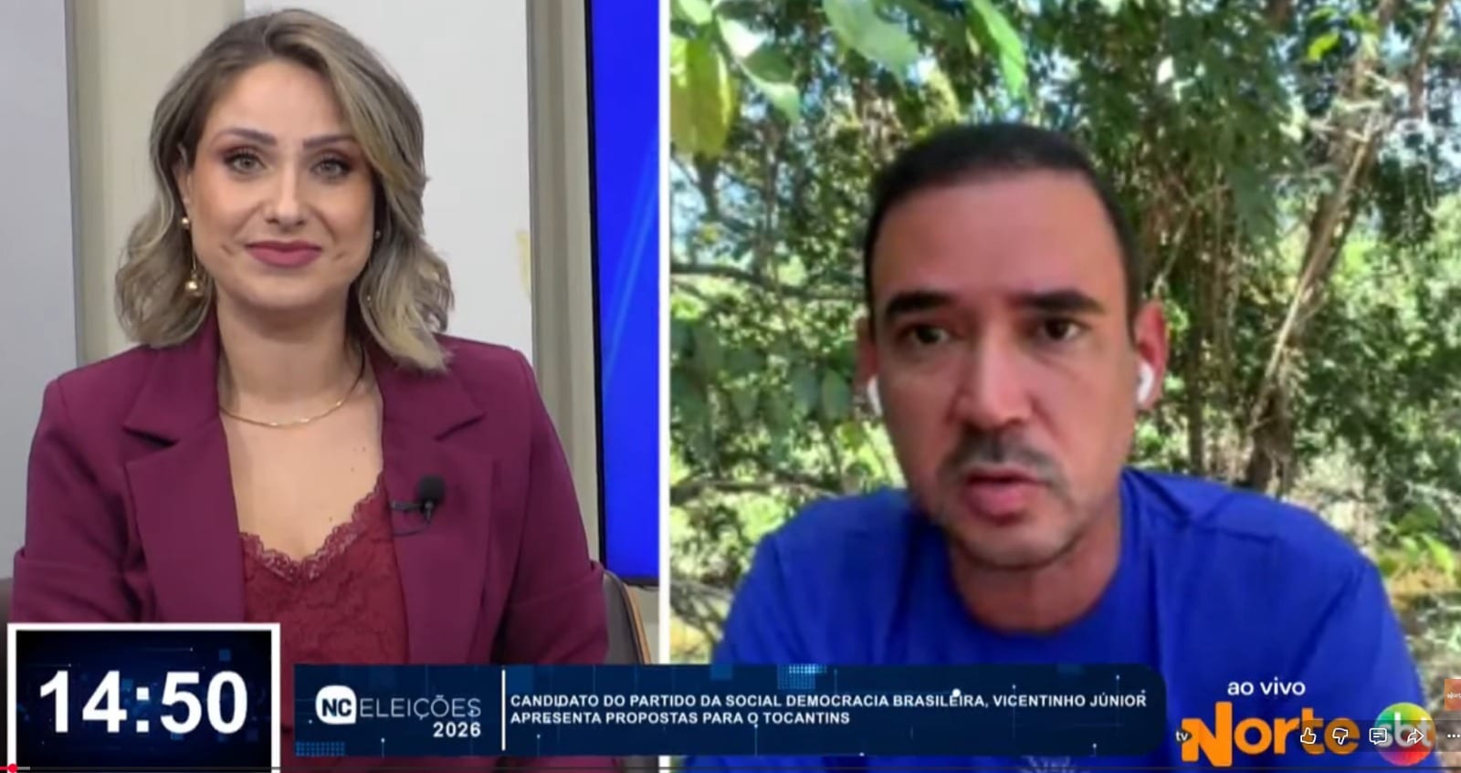 Vicentinho Júnior deu entrevista online ao SBT Tocantins durante romaria