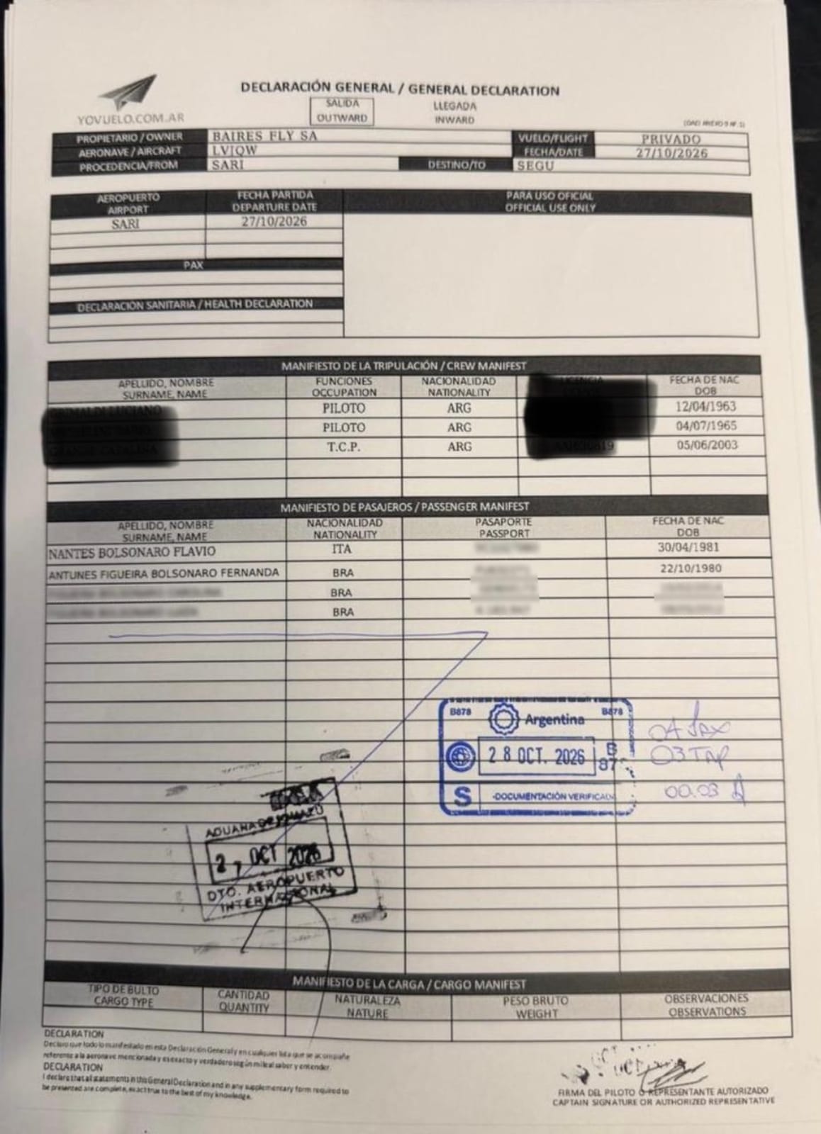 Flávio Bolsonaro usou passaporte italiano para deixar a Argentina em jatinho após atravessar fronteira pelo Paraná