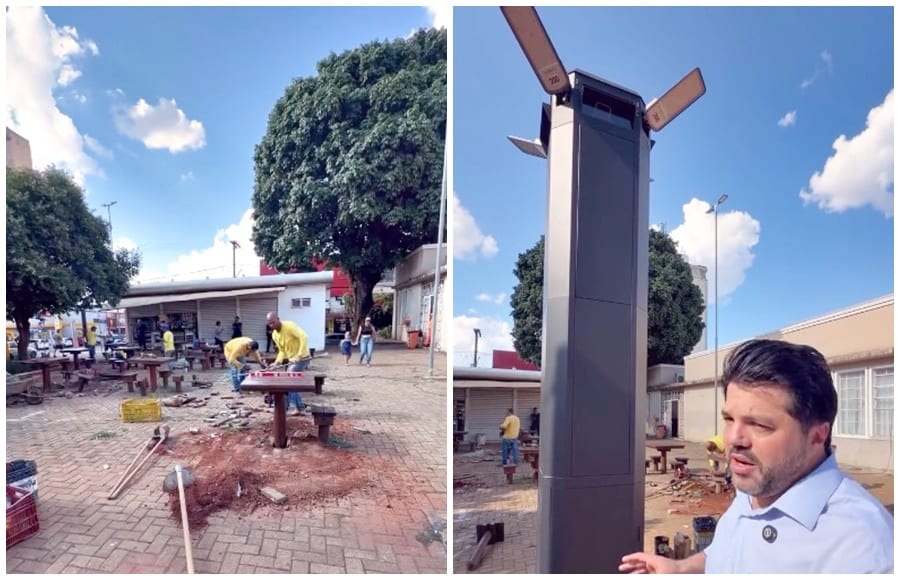 Márcio Corrêa vistoria reforma da Praça do Jesus e instala torre de vigilância