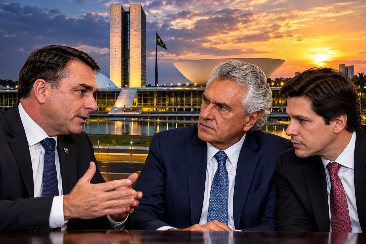 Flávio Bolsonaro reúne Caiado e Daniel em Goiânia em busca de uma frente ampliada