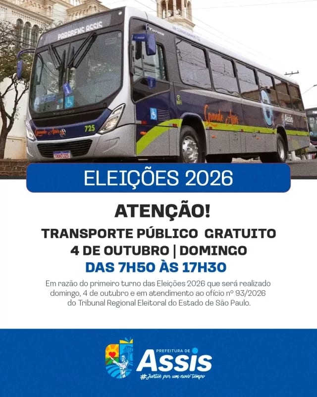 Assis: ônibus urbanos funcionarão gratuitamente no domingo de votação