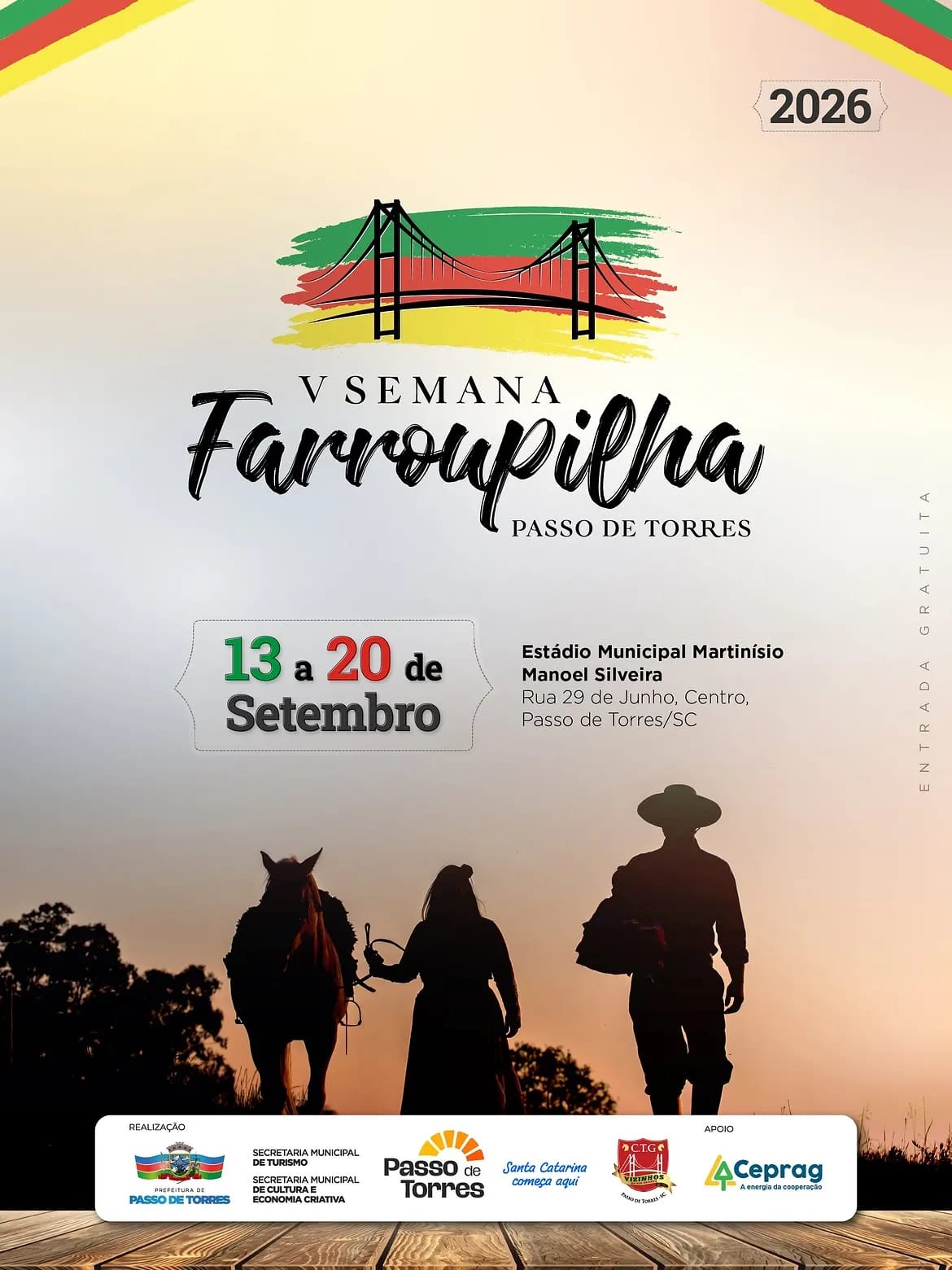V Semana Farroupilha de Passo de Torres terá programação gratuita de 13 a 20 de setembro