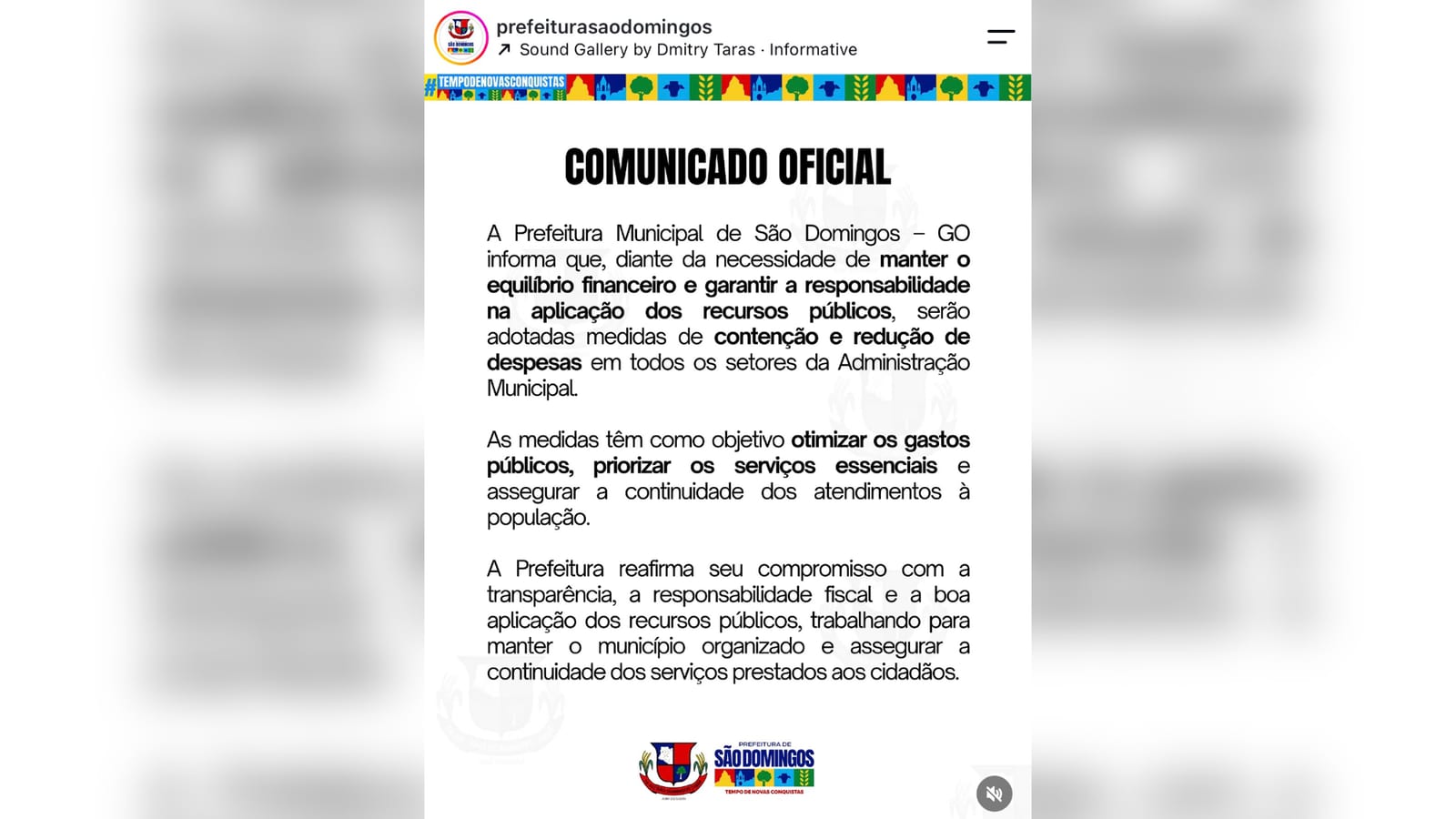 Prefeitura de São Domingos-GO anuncia cortes de despesas para manter equilíbrio financeiro