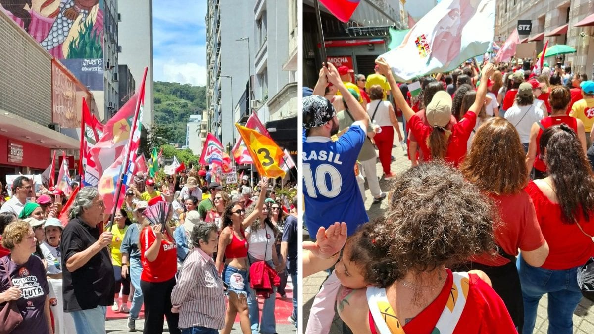 Ato 'Mulheres com Lula' reúne apoiadores no Centro de Florianópolis