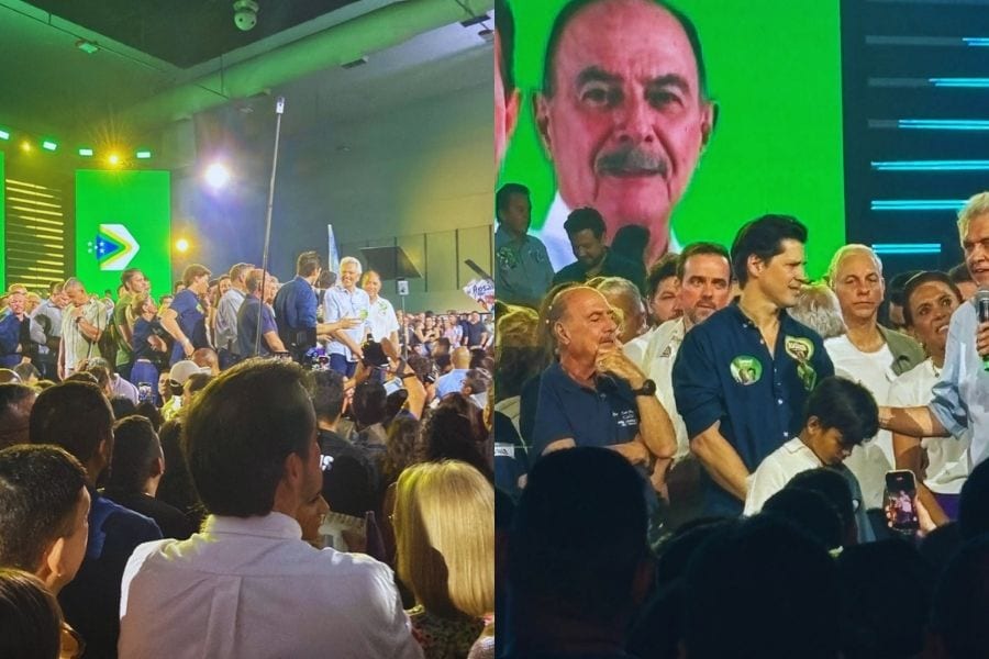 Mendanha chega atrasado, não discursa em evento da base de Vilela