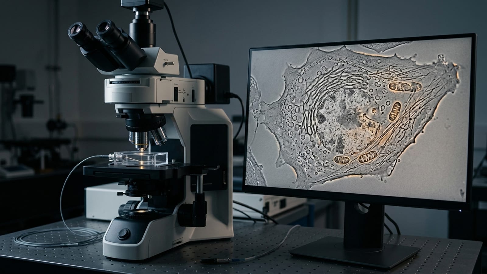 Células vivas ficaram visíveis em tempo real sem etiquetas fluorescentes depois que um novo microscópio aprendeu a usar