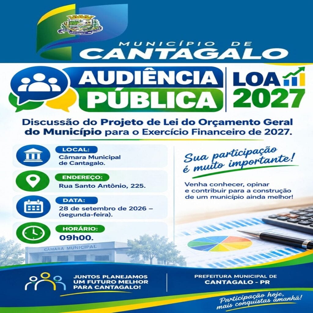 Cantagalo convoca audiência pública sobre o orçamento de 2027