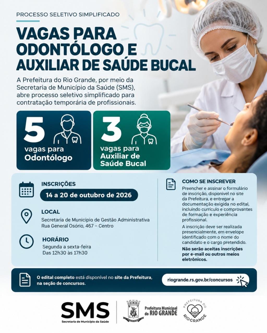 Rio Grande abre seleção para profissionais de odontologia e saúde bucal