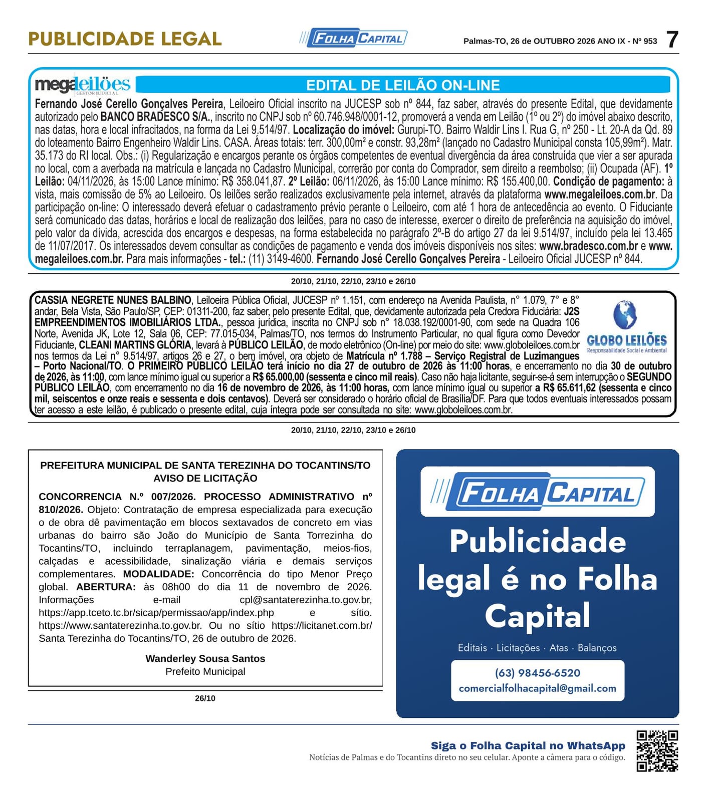 Aviso de Licitação PREFEITURA MUNICIPAL DE SANTA TEREZINHA DO TOCANTINS/TO
