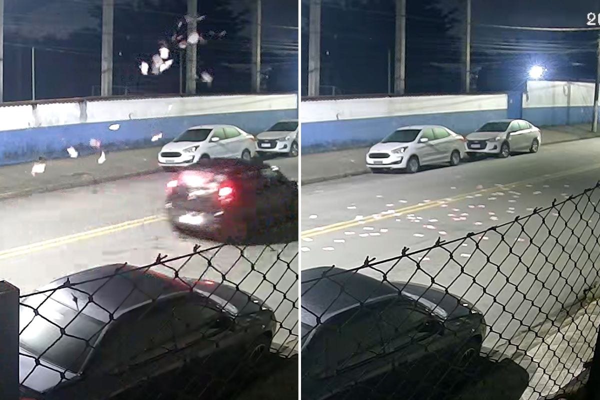 Carro joga centenas de santinhos em frente a escola de votação em Guarujá