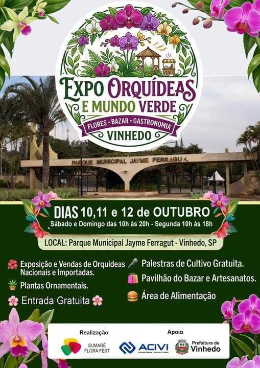 VINHEDO recebe Expo Orquídeas e Mundo Verde 2026 entre os dias 10 e 12 de Outubro