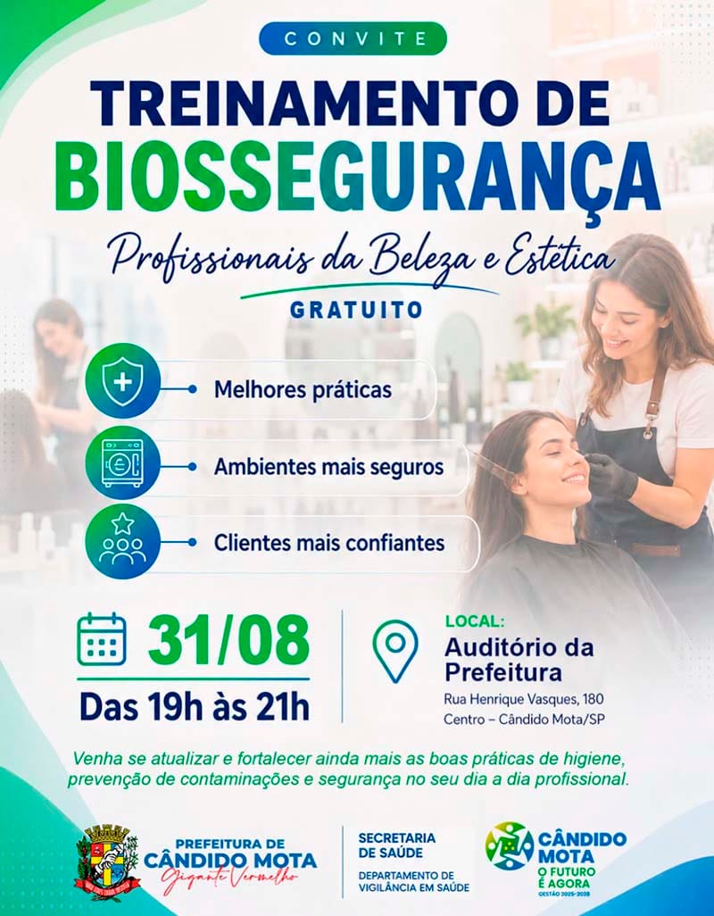 Prefeitura de Cândido Mota promove treinamento gratuito de biossegurança nesta segunda-feira