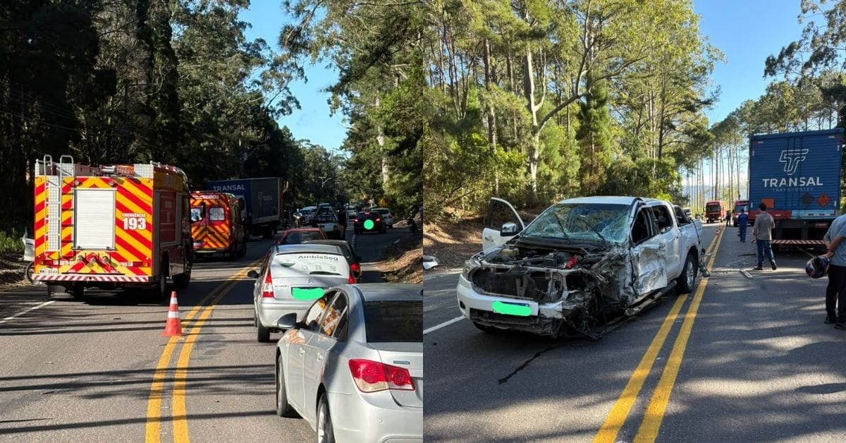 Acidente entre caminhonete, caminhões e carro de aplicativo assusta moradores no bairro Ingleses do Rio Vermelho, em Flo