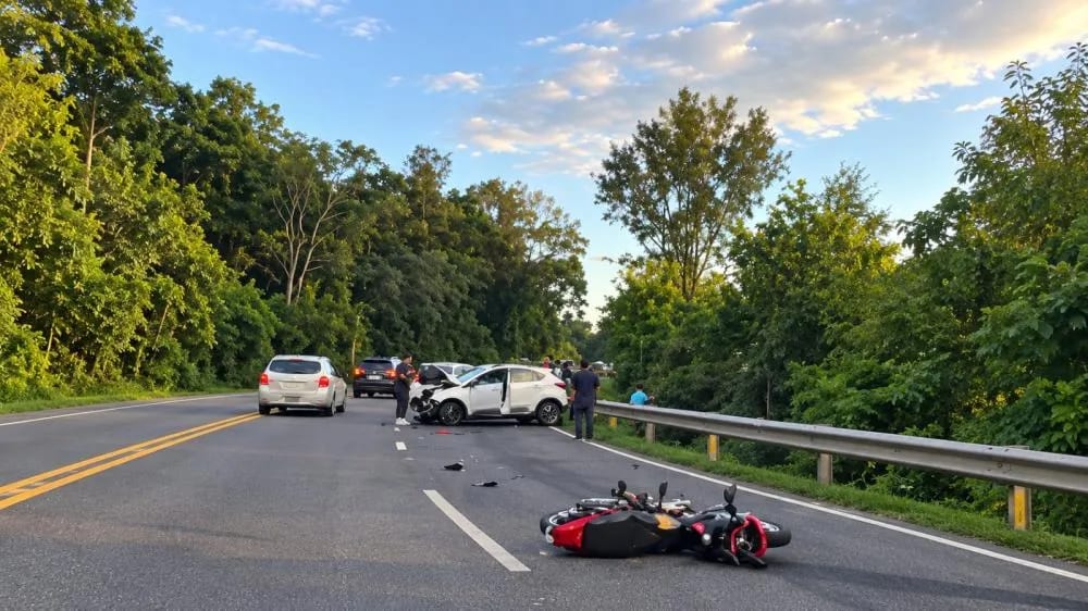 Acidente entre moto e dois carros mobiliza resgate na BR-470 em Bento