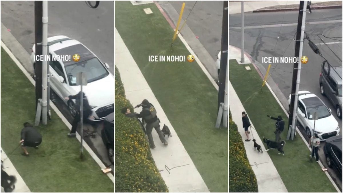 Agente do ICE aponta arma para pedestre durante operação em LA