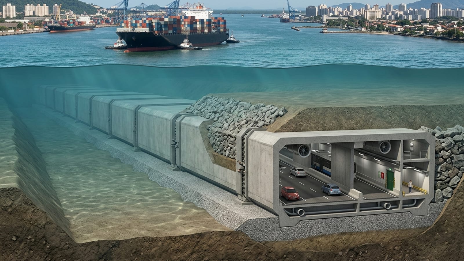 Primeiro túnel imerso da América Latina será instalado entre Santos e Guarujá