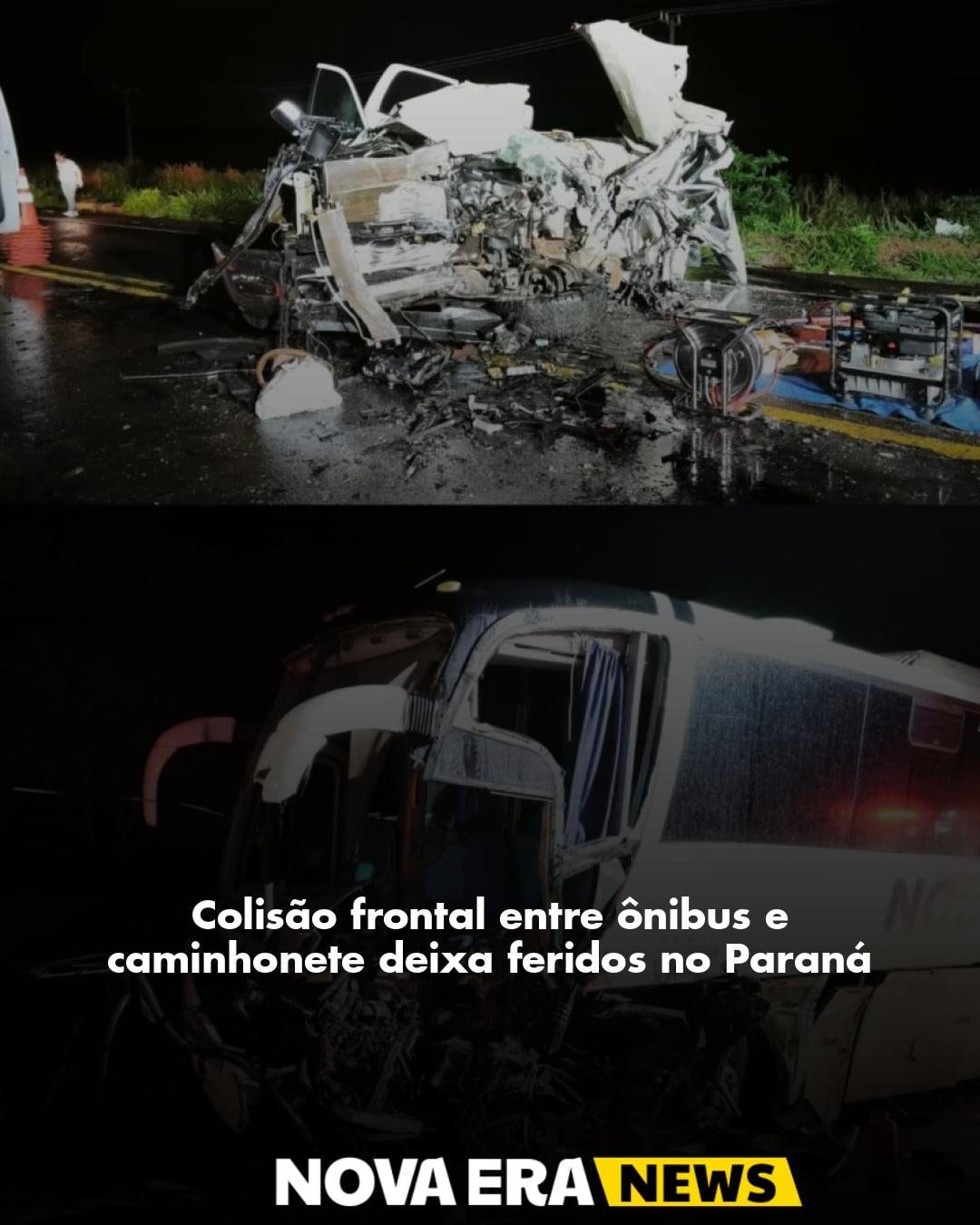 Colisão frontal entre ônibus e caminhonete deixa feridos no Paraná