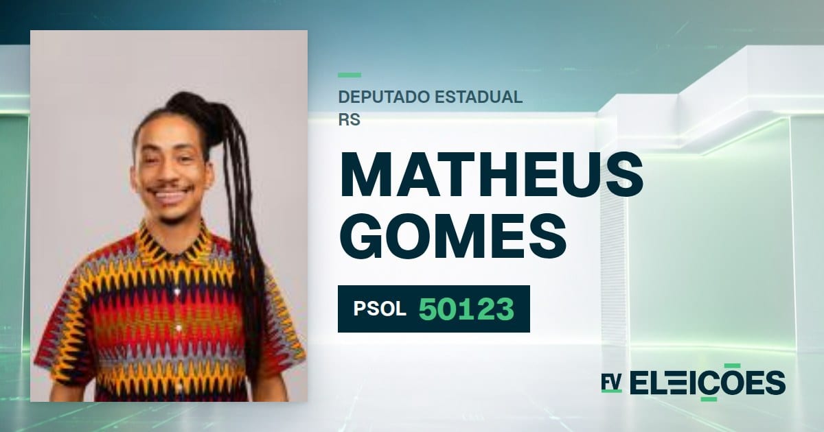 Matheus Pereira Gomes (PSOL) é candidato a deputado estadual no RS, nº 50123