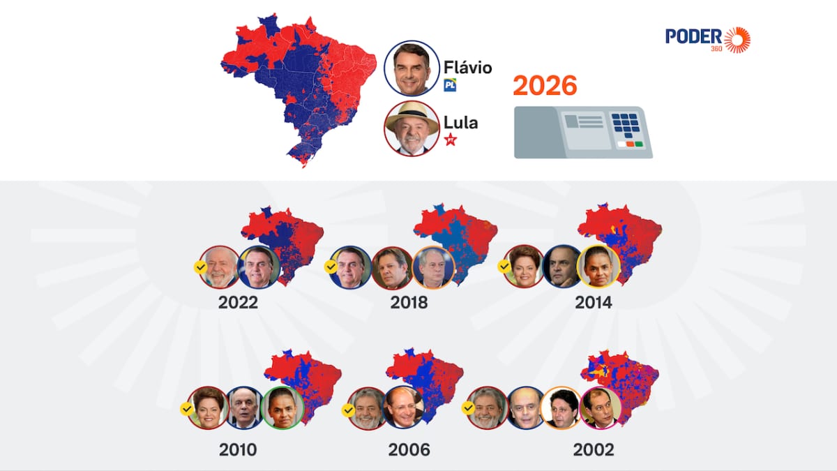 Veja mapas com a votação para presidente no 1º turno desde 2002