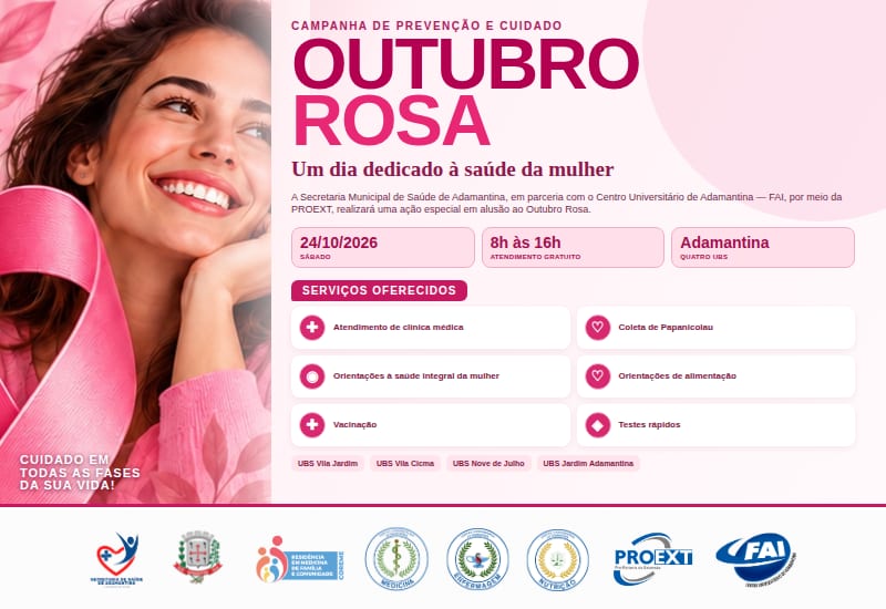 FAI e Secretaria de Saúde realizam ação do Outubro Rosa em quatro UBS de Adamantina neste sábado (24)