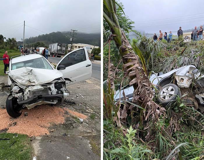 Acidente entre dois carros deixa três pessoas feridas