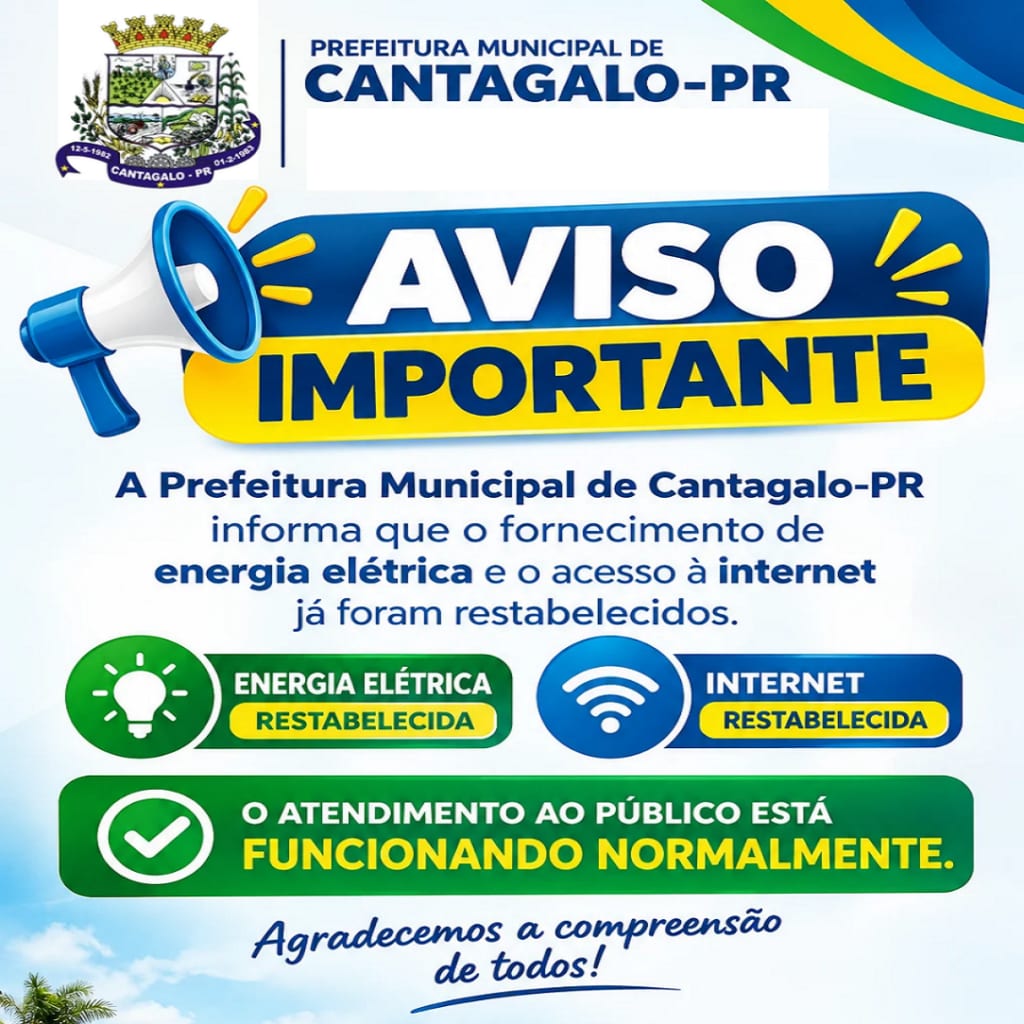 Prefeitura de Cantagalo restabelece luz e internet; atendimento normalizado