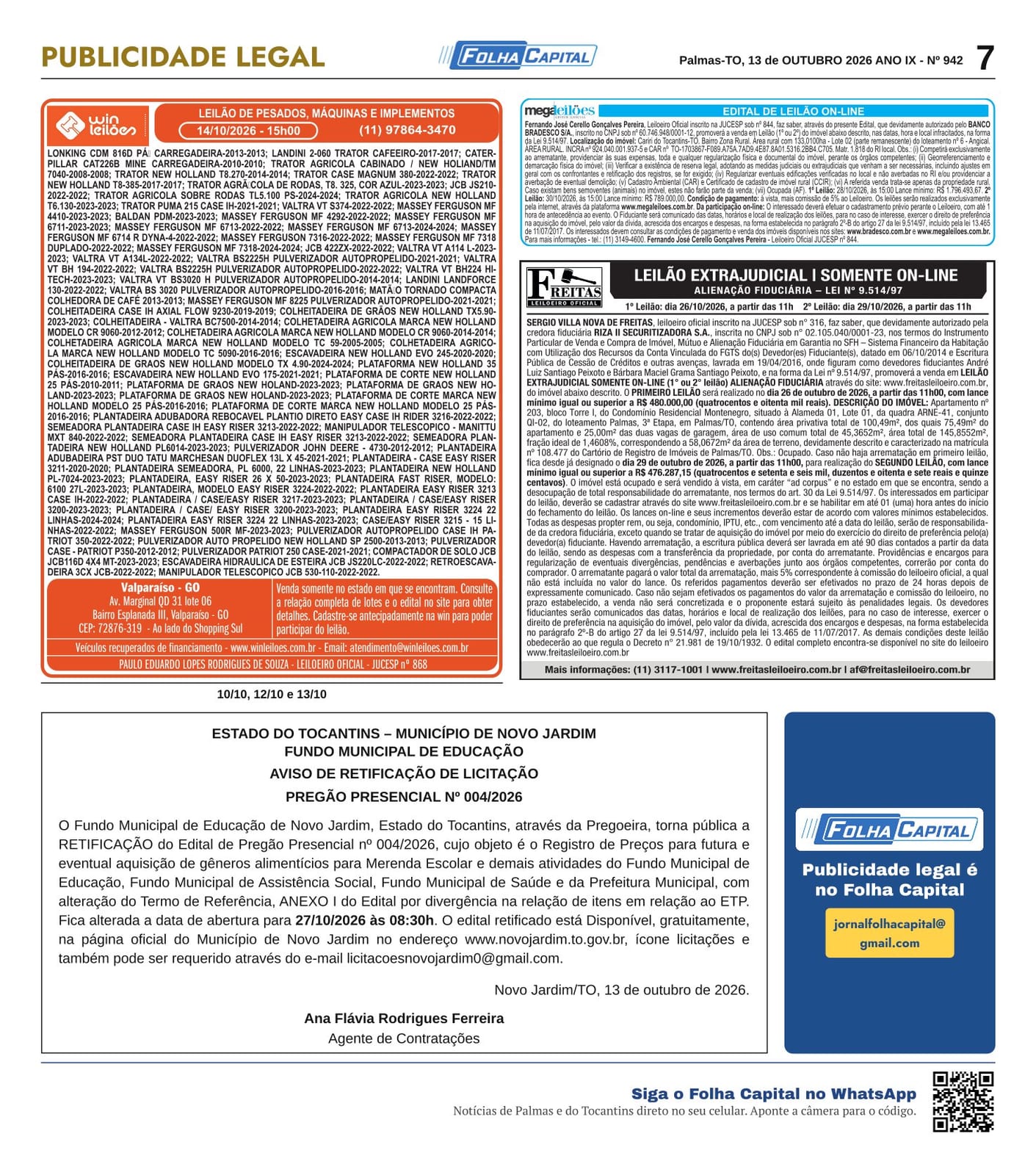 AVISO DE RETIFICAÇÃO DE LICITAÇÃO Fundo Municipal de Educação de Novo Jardim
