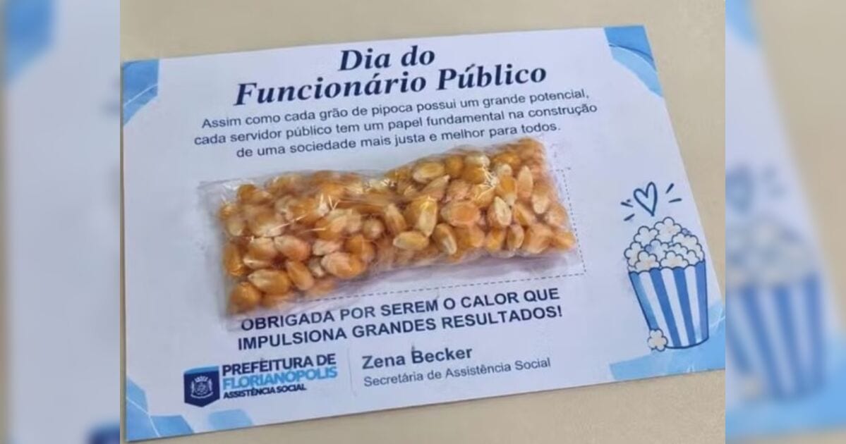 Prefeitura de Florianópolis (SC) dá milho de pipoca crua no Dia do Servidor e vira alvo de críticas