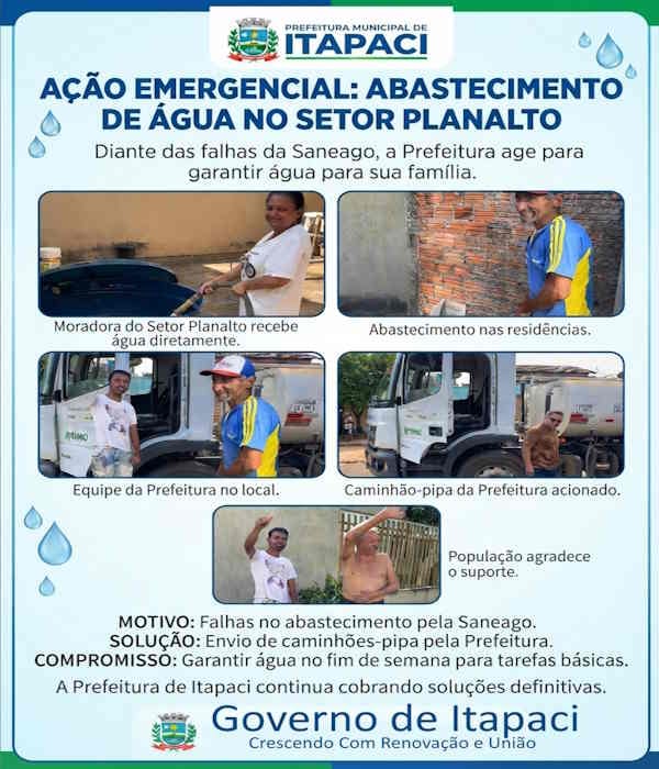 Itapaci aciona caminhões-pipa para abastecer Setor Planalto