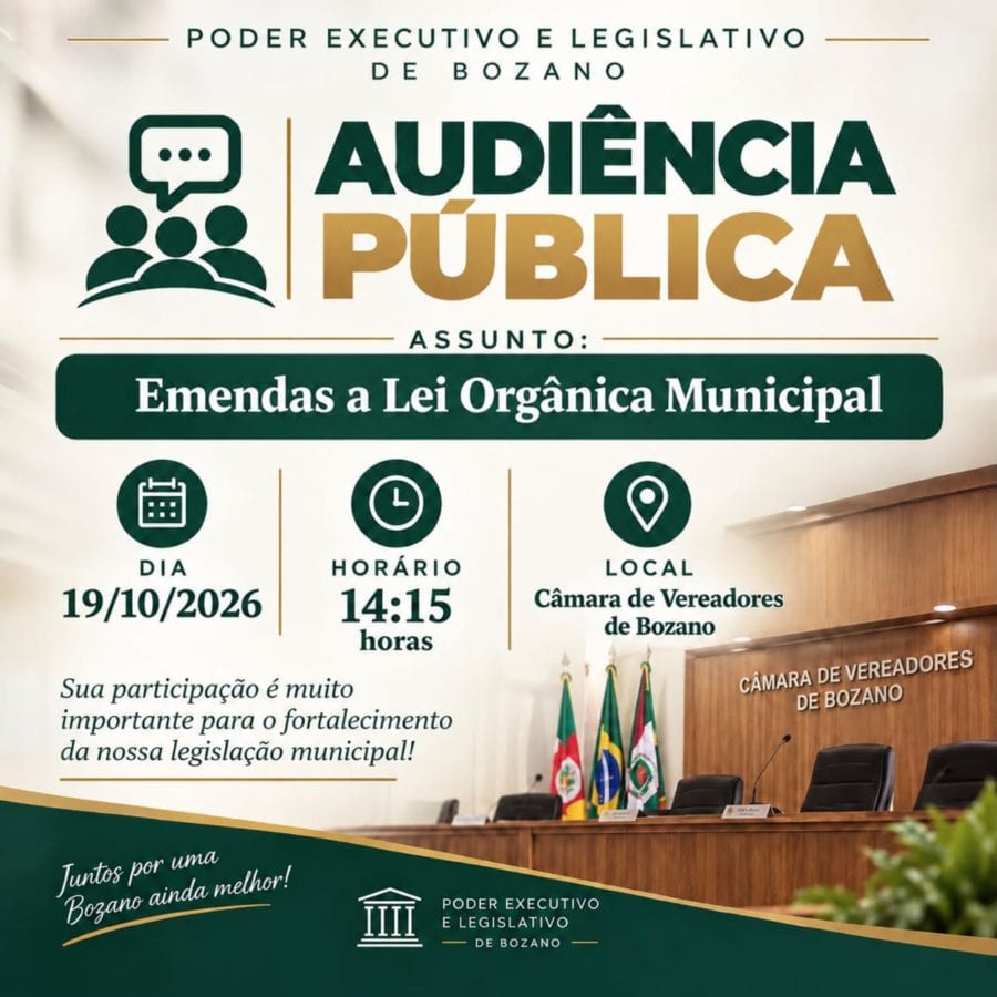 Bozano faz audiência sobre nova Lei Orgânica nesta segunda, às 14h15