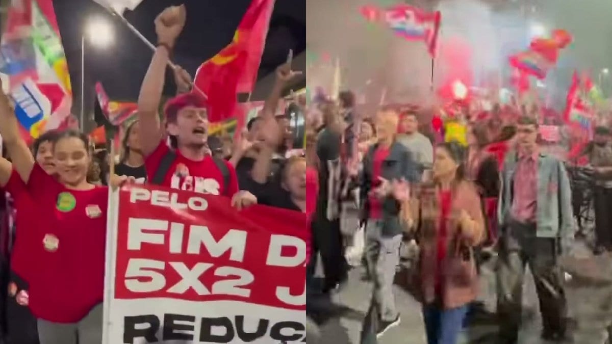 Apoiadores de Lula marcham pelo Centro de Joinville com sinalizador e gritam em coro: “Vai dar PT”