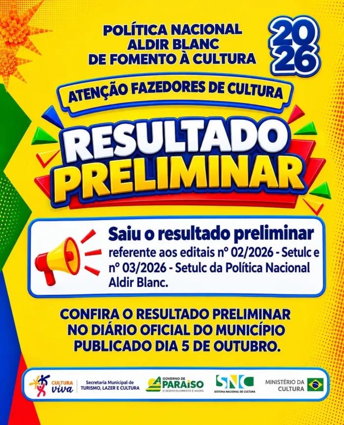 Setulc publica resultado preliminar de editais da Política Nacional Aldir Blanc
