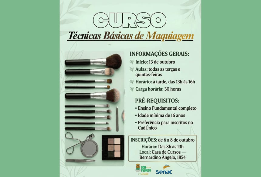 Inscrições abertas para o curso gratuito de Técnicas Básicas de Maquiagem em Dom Pedrito