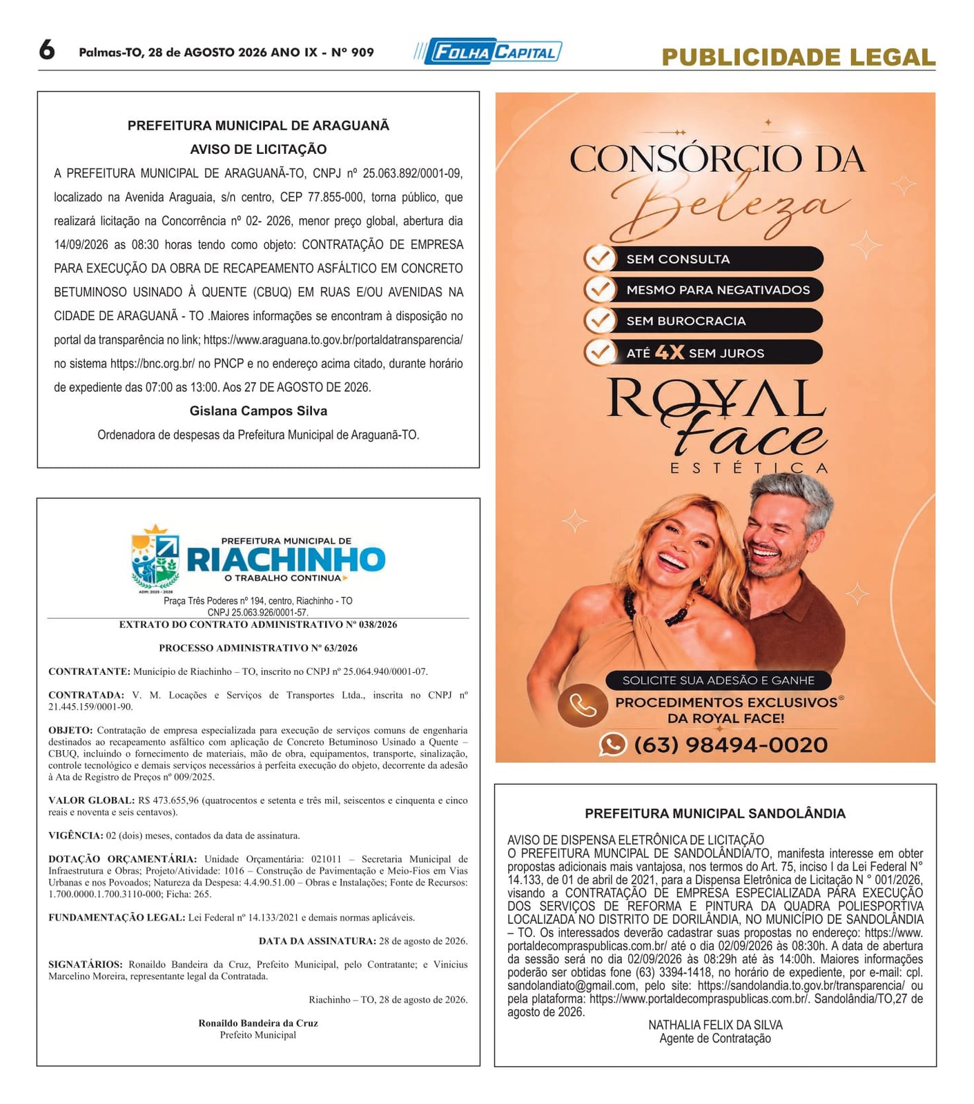 Aviso de Licitação PREFEITURA MUNICIPAL DE ARAGUANÃ