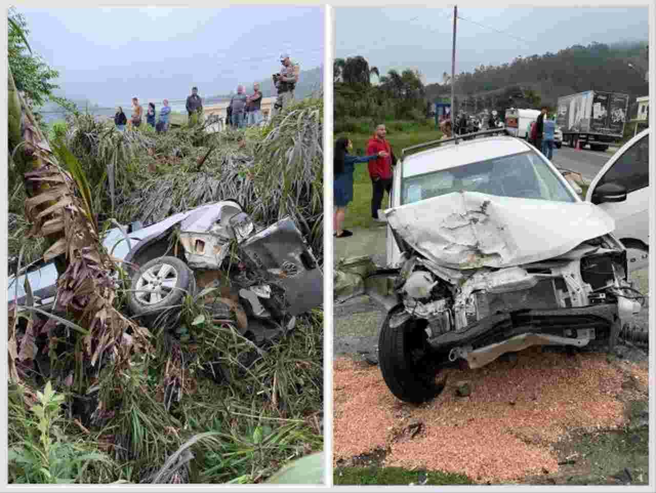 Colisão entre duas caminhonetes deixa três feridos na SC-370, em Gravatal