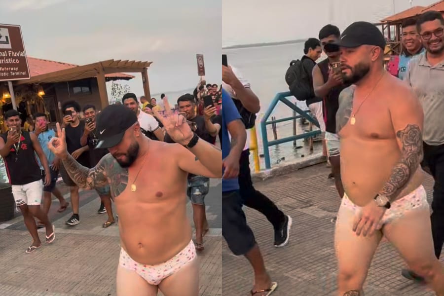 Influenciador cumpre aposta e desfila de calcinha na orla de Santarém