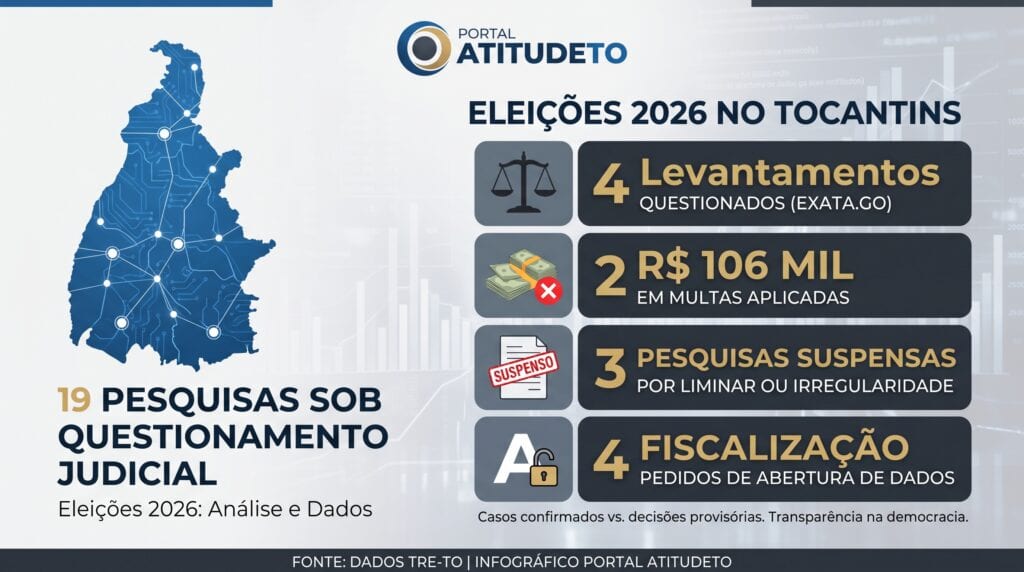Pelo menos 19 pesquisas de 2026 no Tocantins enfrentam questionamentos na Justiça