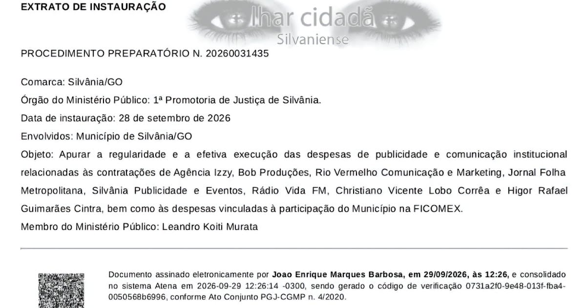 Ministério Público através da 1ª Promotoria de Justiça da Comarca de Silvânia, instaurou procedimento para apurar a regu