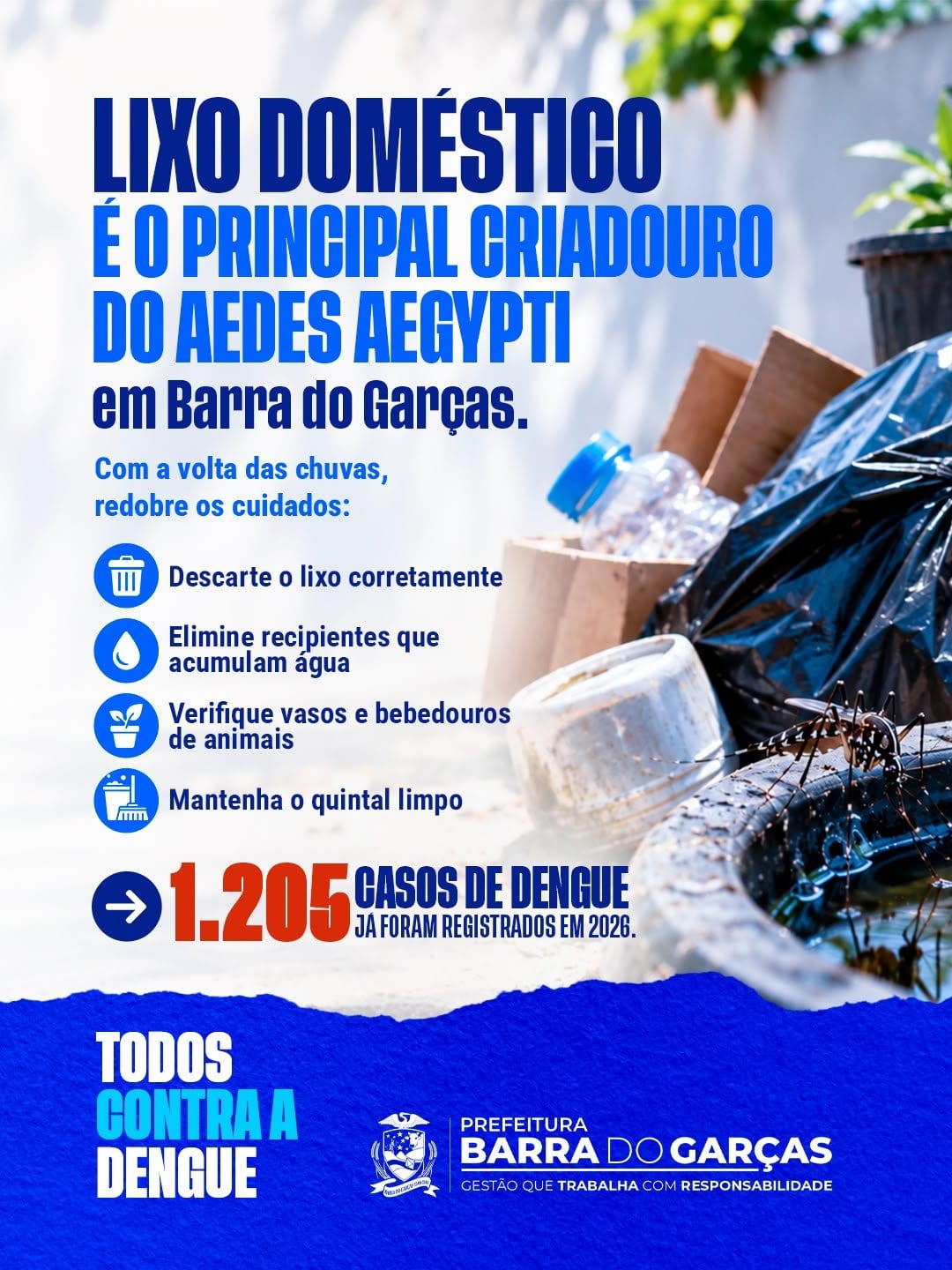 Levantamento aponta lixo como principal criadouro do Aedes em Barra do Garças