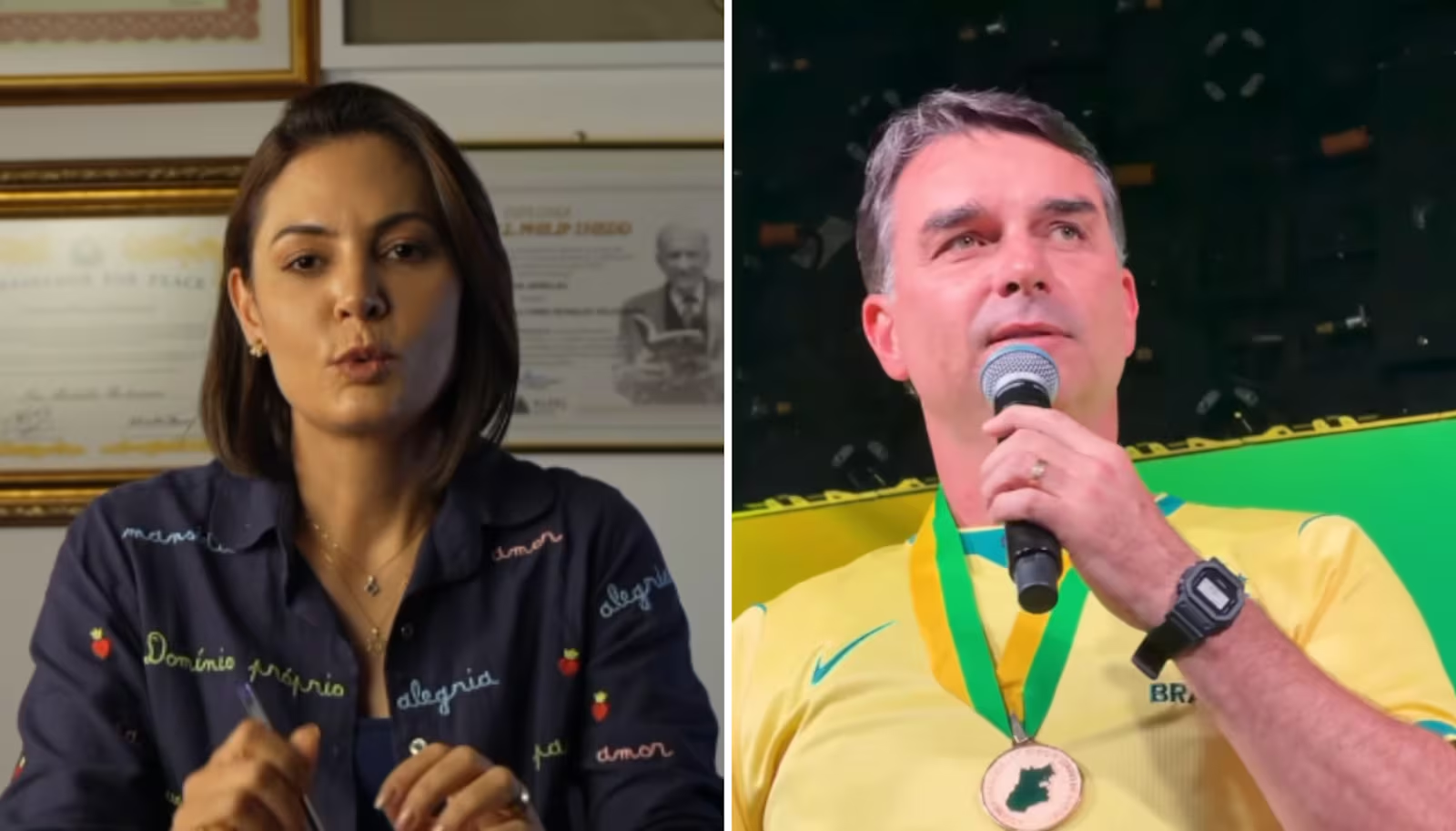 Flávio Bolsonaro anuncia Michelle como candidata ao Senado